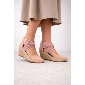 Eileen Fisher Pink Suede Espadrille Wedge Sandals Ankle Zip Women 8.5
